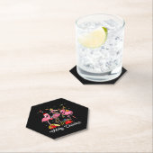 メリークリスマス3フラミンゴとサンタハット ペーパーコースター (インサイチュ)