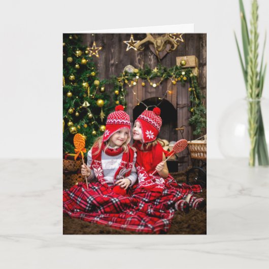 メリークリスマス3写真キャンディーケーンレッドテーマ穴 シーズンカード (正面)