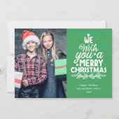 メリークリスマス3写真グリーンファミリーホリデーカード シーズンカード (正面)