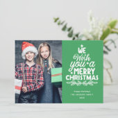 メリークリスマス3写真グリーンファミリーホリデーカード シーズンカード (スタンド正面)