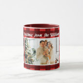 メリークリスマス3写真コラージュ赤いバッファローplaid マグカップ (中央)