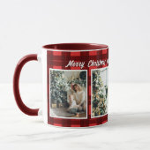 メリークリスマス3写真コラージュ赤いバッファローplaid マグカップ (左)