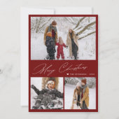 メリークリスマス3写真コラージュ赤モダン色 シーズンカード (正面)