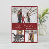 メリークリスマス3写真コラージュ赤モダン色 シーズンカード (スタンド正面)