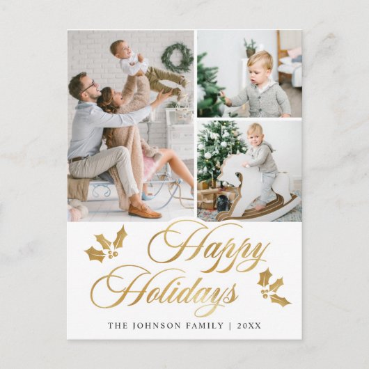 メリークリスマス3写真ハッピーホリデーズグリーティングポー ポストカード (正面)