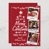メリークリスマス3写真家族レッド シーズンカード (正面/裏面)