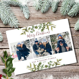 メリークリスマス3写真緑のバーガンディ シーズンカード
