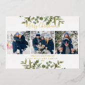 メリークリスマス3写真緑の金ゴールド 箔シーズンカード (正面)