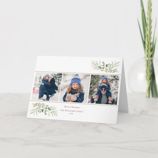 メリークリスマス3写真緑モダン シーズンカード (正面)