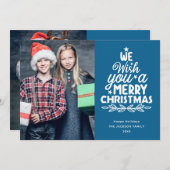 メリークリスマス3写真青家族 シーズンカード (正面/裏面)