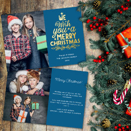 メリークリスマス3写真青家族 箔シーズンカード