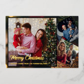 メリークリスマス3家族の写真 箔シーズンカード (正面)