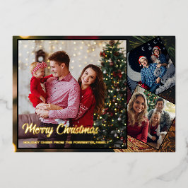 メリークリスマス3家族の写真 箔シーズンカード
