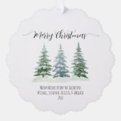 メリークリスマス3松の木素朴写真の休日 オーナメントカード (正面)