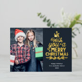 メリークリスマス3枚の写真ファミリーフォイルホリデーカード 箔シーズンカード (立ち正面)