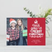 メリークリスマス3枚の写真レッドファミリーホリデーカード シーズンカード (スタンド正面)