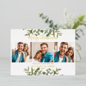 メリークリスマス3枚の写真緑の金ゴールド 箔シーズンカード (立ち正面)