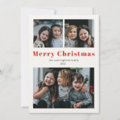 メリークリスマス3枚フォトシンプルー赤クラフトホリド シーズンカード (正面)