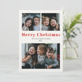 メリークリスマス3枚フォトシンプルー赤クラフトホリド シーズンカード (スタンド正面)