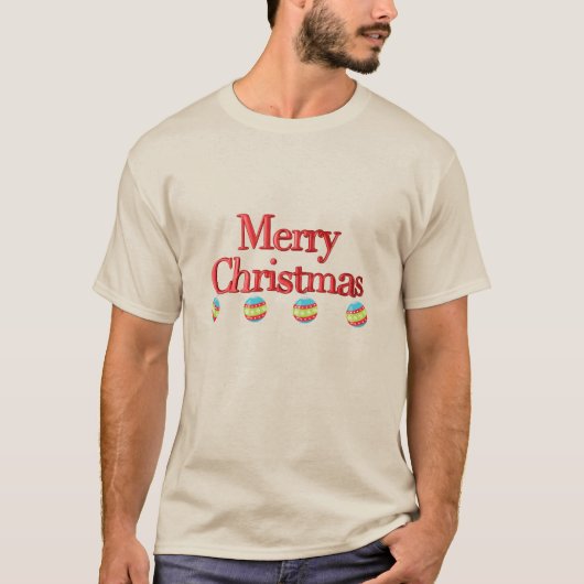 メリークリスマス3D文字ラウンドオーナメント Tシャツ (正面)