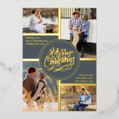 メリークリスマス4フォトコラージグレイと金ゴールド 箔シーズンカード (正面)