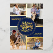 メリークリスマス4フォトコラージブルーと金ゴールド 箔シーズンカード (正面)