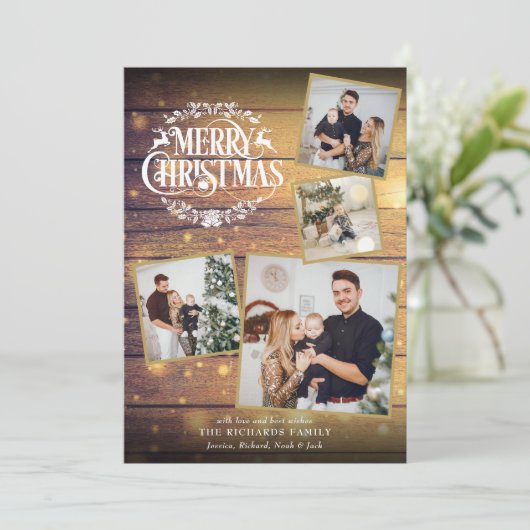 メリークリスマス4フォトコラージュウ素朴ッド シーズンカード (スタンド正面)