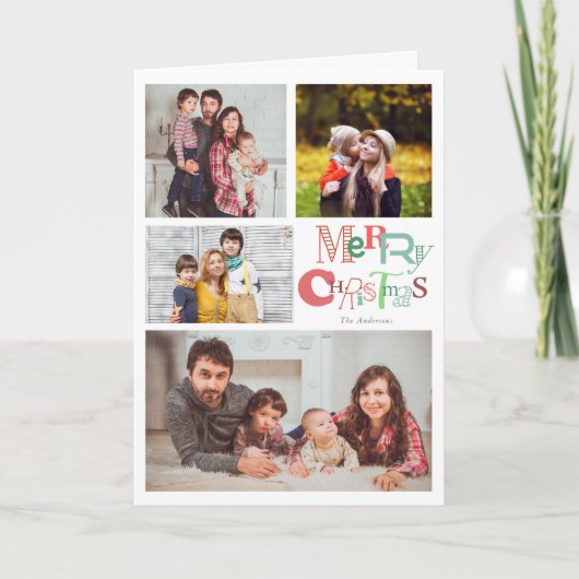 メリークリスマス4フォトコラージュタイポグラフィかわいい シーズンカード (正面)