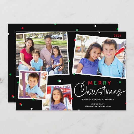 メリークリスマス4フォトコラージュホリデーカード シーズンカード (正面/裏面)