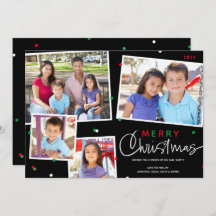 メリークリスマス4フォトコラージュホリデーカード