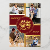 メリークリスマス4フォトコラージュ赤と金ゴールド 箔シーズンカード (正面)