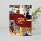 メリークリスマス4フォトコラージュ赤と金ゴールド 箔シーズンカード (立ち正面)