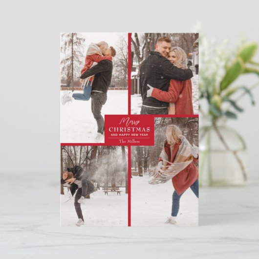 メリークリスマス4フォトコラージュ赤 シーズンカード (スタンド正面)