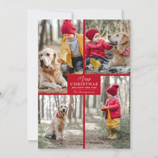 メリークリスマス4フォトコラージュ赤 シーズンカード (正面)