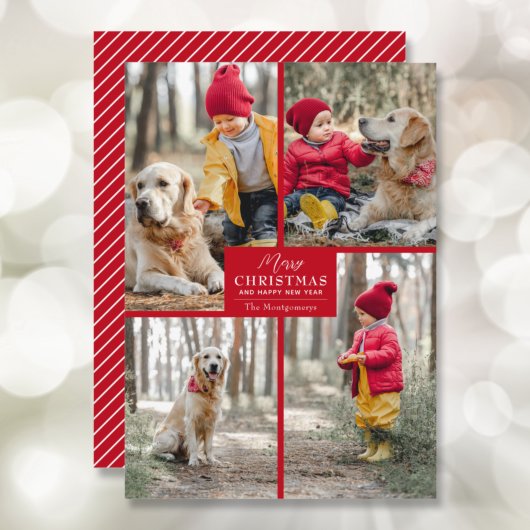 メリークリスマス4フォトコラージュ赤 シーズンカード