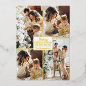 メリークリスマス4フォトコラージュ金ゴールド 箔シーズンカード (正面)