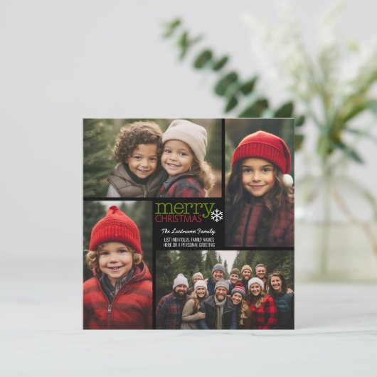 メリークリスマス4フォトコラージュ – 背面に文字 シーズンカード (スタンド正面)