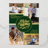 メリークリスマス4フォトコラージンググリーンと金ゴールド 箔シーズンカード (正面)