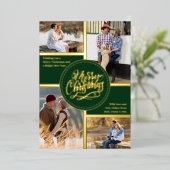 メリークリスマス4フォトコラージンググリーンと金ゴールド 箔シーズンカード (立ち正面)