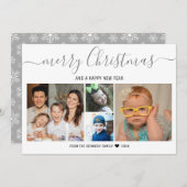 メリークリスマス4フォトコラージースシルバー雪 シーズンカード (正面/裏面)