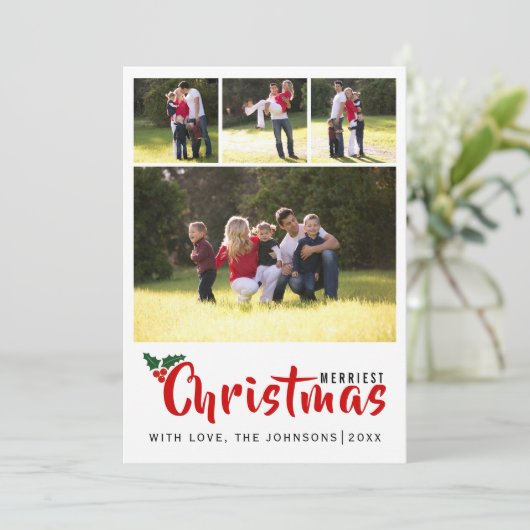 メリークリスマス4フォトストライプコラージュ 招待状 (スタンド正面)