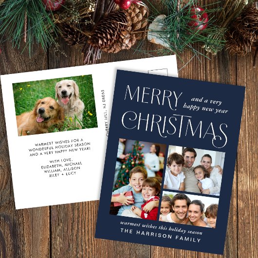 メリークリスマス4フォトブルー シーズンポストカード