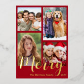 メリークリスマス4フォトレッド 箔シーズンカード (正面)