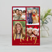 メリークリスマス4フォトレッド 箔シーズンカード (立ち正面)