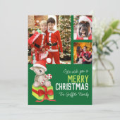 メリークリスマス4写真クマのギフトボックス緑 シーズンカード (スタンド正面)