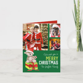 メリークリスマス4写真クマのギフトボックス緑 シーズンカード