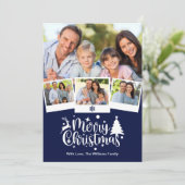 メリークリスマス4写真クリスマスネイビーブルー シーズンカード (スタンド正面)