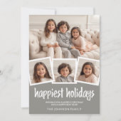 メリークリスマス4写真グレーコーラルボタニカルバック シーズンカード (正面)