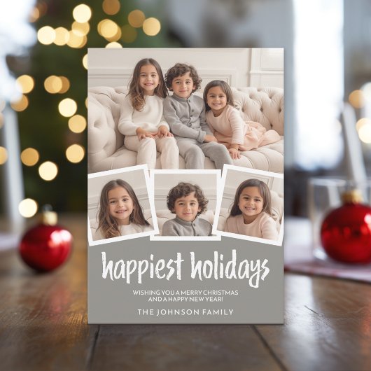 メリークリスマス4写真グレーコーラルボタニカルバック シーズンカード