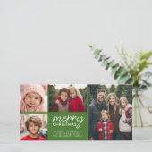 メリークリスマス4写真コラージュ – 緑を編集できる シーズンカード (スタンド正面)